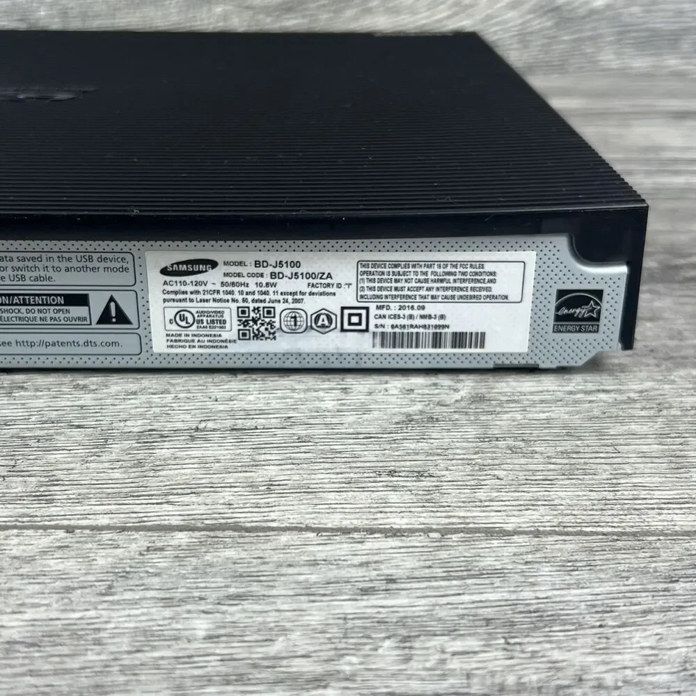 Samsung BD-J5100 Blu-ray Player Black (No Remote) Tested & Working